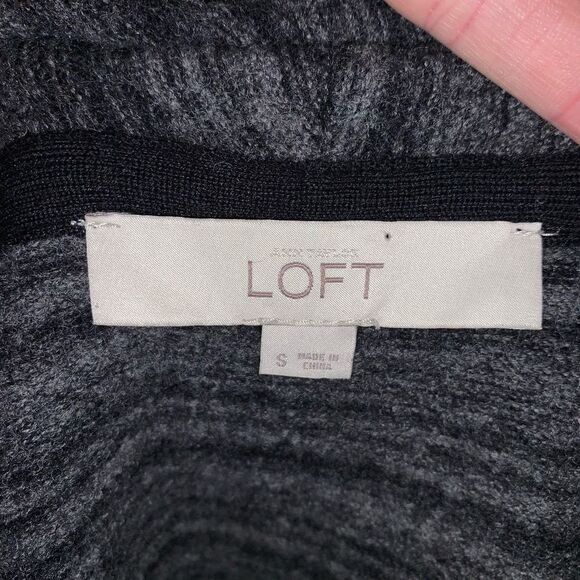 Loft merino wool blue & gray striped drape S cardigan - Picture 3 of 4